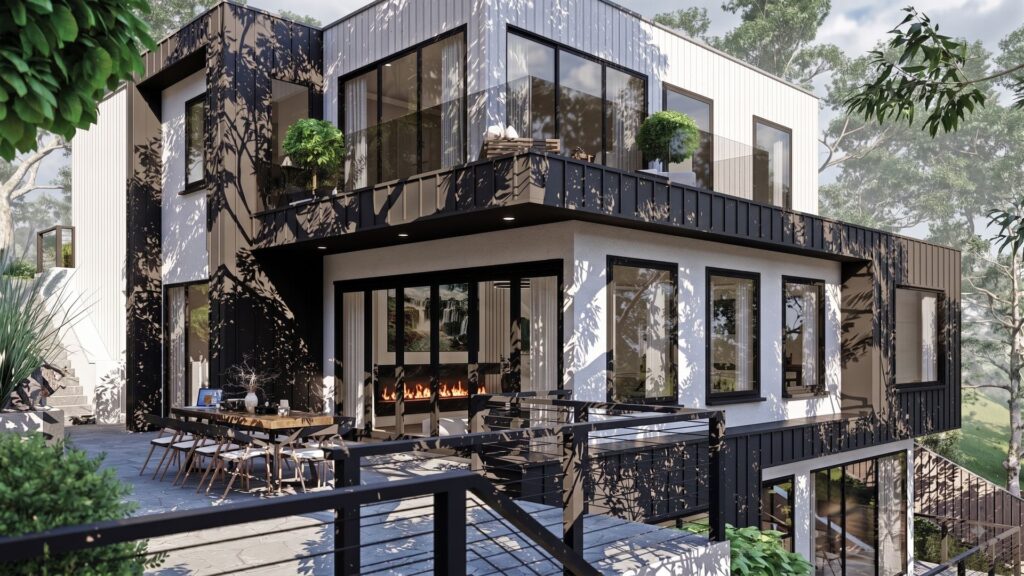 Timber deck and alfresco dining area of a Frankston South hillside residence