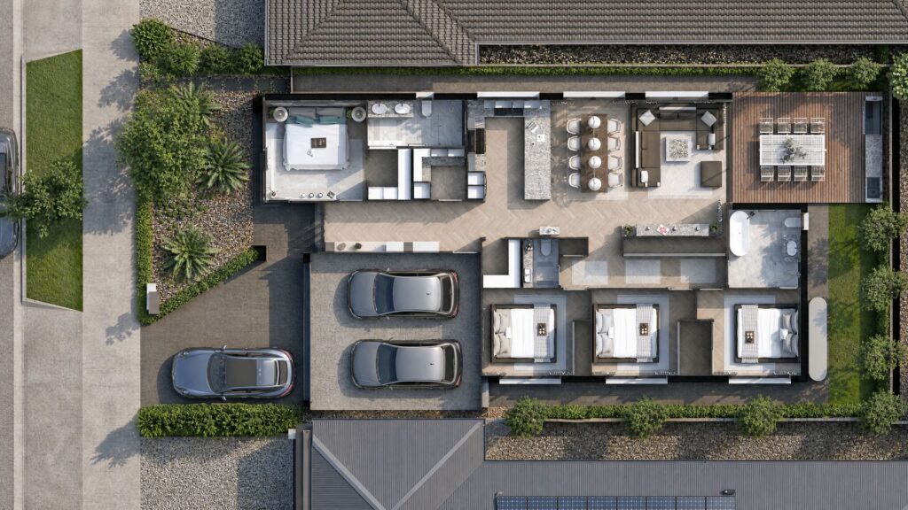 Overhead floor plan of a four-bedroom Fraser Rise residence