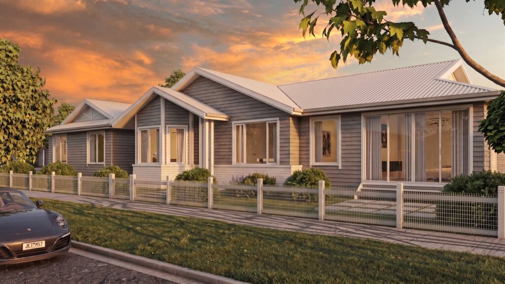Corner street elevation of a Gisborne suburban house