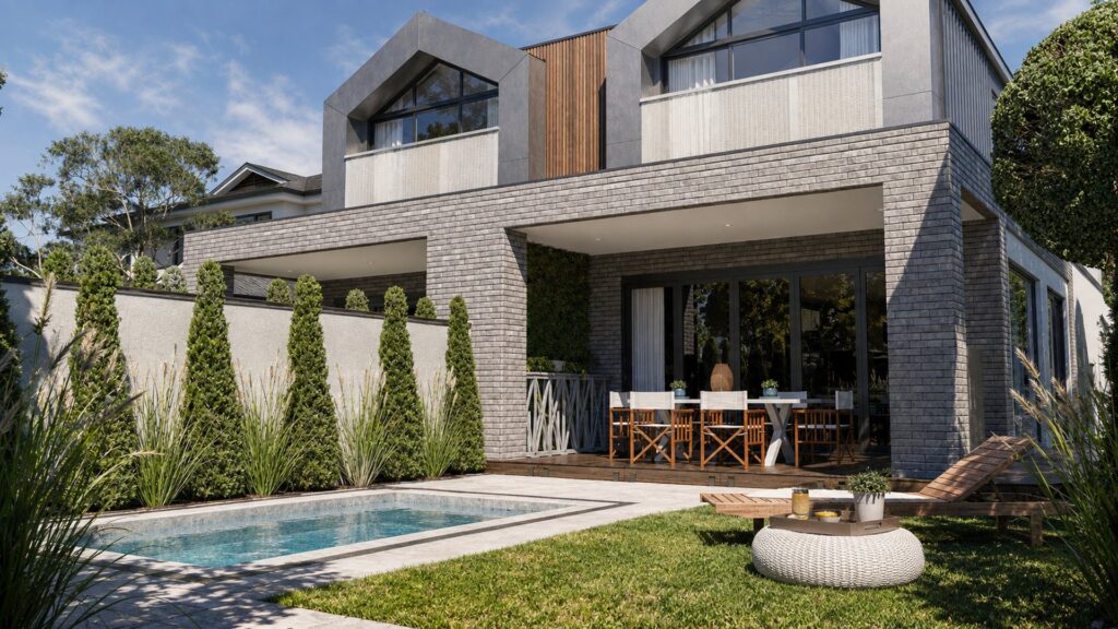 Rear alfresco and plunge pool area at a Hampton East residence