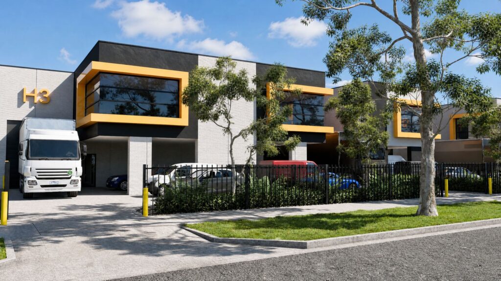 H3 warehouse unit facade at Ravenhall industrial development