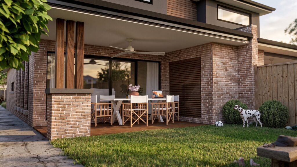 Covered alfresco dining area at a Werribee dual occupancy residence