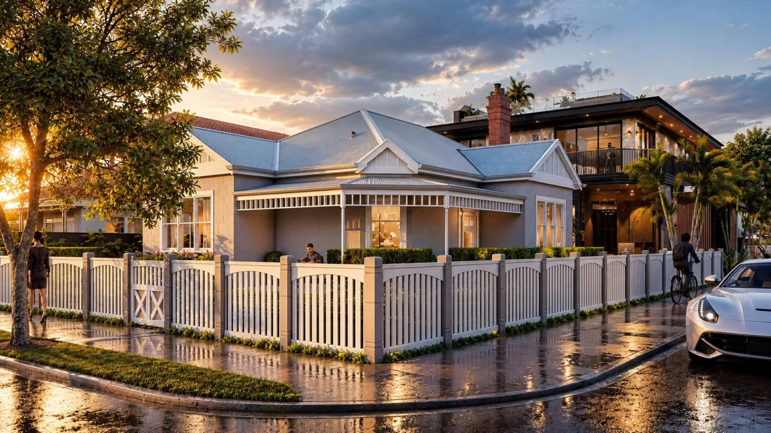 Heritage weatherboard house in Sandringham with a modern extension behind it